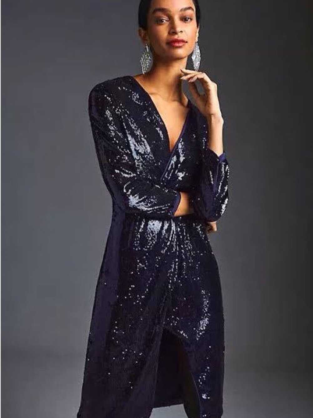 Anthropologie Twist Front Sequin Dress - Navy